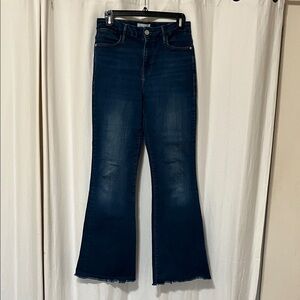Frame Le Easy Flare Denim Dark Blue Flare Leg Jeans Raw Hem